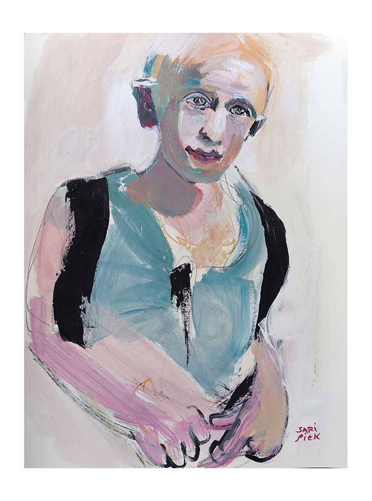 saripiek2016 ingelijst 64,5 x 84,5cm 'thoughtful'gesso en acryl op papier